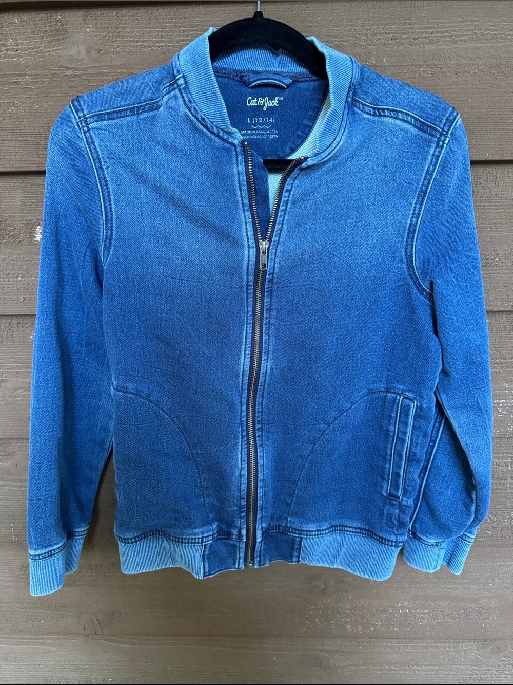 Cat & Jack Indigo Blue Denim-Style Zip Jacket size L (12-14)